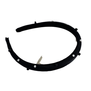 Silky black headband featuring silver round beads and square studs for modern women