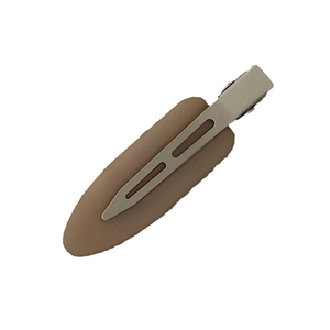 Matte finish duckbill hair clip in light brown on a high-quality silver metal base