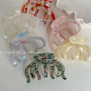 Pince à Cheveux Élégante en Acétate Marbré Forme Citrouille Grande Pince Poulpe Iridescente Accessoire de Mode pour Femme