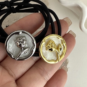 French style alloy rose flower elastic hair ties with gold and silver metal charms