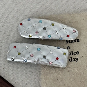 Y2K silver quilted leather hair clips with colorful rhinestones in a chic set of two