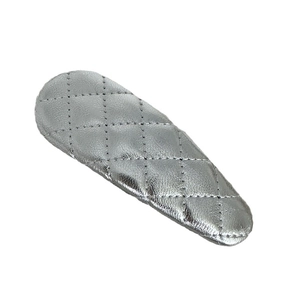 Y2K silver diamond quilted leather snap hair clip for women with rhombus pattern
