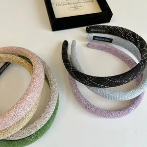 Women Vintage Tweed Thickened Sponge Headband High Top Plaid Hairband Korean Style Wide Brim Handmade Hair Accessories