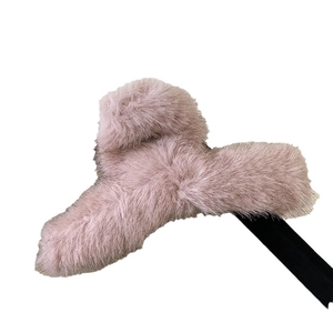 Furry oversized plush shark hair claw clip in soft pastel purple for autumn and winter