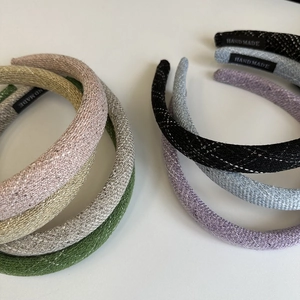 Handmade striped sponge headband set with textured knit fabric in various pastel colors