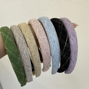 Set of 7 colorful padded tweed headbands with thick sponge texture and striped patterns