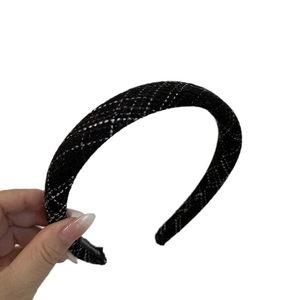 Classic black and white tweed sponge padded headband with retro plaid texture for women