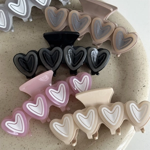 French jelly resin heart hair claws set in gray, coffee, black, pink, and beige colors