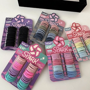 Colorful high-elastic hair tie sets displayed on brand cards for children and women