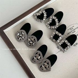 Vintage Black Flocked Heart Square Rhinestone Hair Clips For Women Elegant Velvet Duckbill Side Clips Hair Accessories