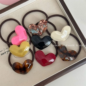 French Vintage Heart Hair Scrunchie High Elasticity Cellulose Acetate Hair Tie For Women Handmade Heart Hair Accessories