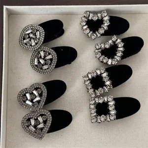 Velvet hair clips set with sparkling crystals in heart square and round shapes