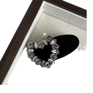 Sparkling heart rhinestone hairpin with velvet finish and crystal border on black display