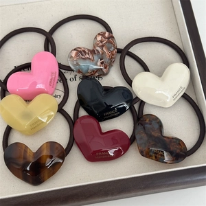 Set of 8 heart-shaped acetate hair ties with high elasticity in assorted elegant colors