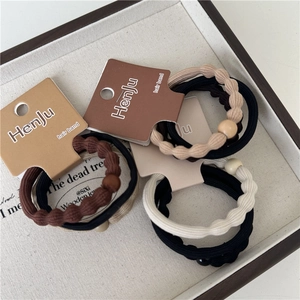 Lot d'élastiques à cheveux minimalistes à texture ondulée et perles en bois