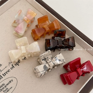Sweet Acetate Bowknot Hair Claw Clip For Women Handmade Marble Texture Shark Clip Elegant French Hair Accessories