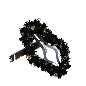 French style knitted cloud hair clip in black tweed fabric with golden metallic thread