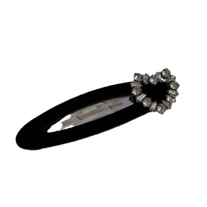 Elegant heart-shaped rhinestone hair clip with black velvet finish for women