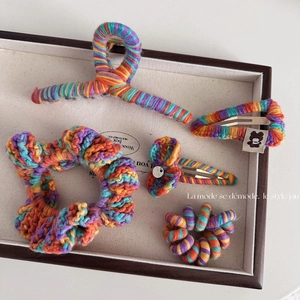 Ensemble d'Accessoires de Cheveux en Laine Arcobalène Fait à la Main Pince à Cheveux Crochetée Barrette Élastiques pour Femmes