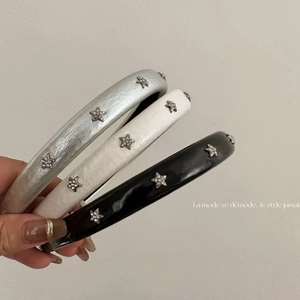 Women Korean Style Star Padded Headband Rhinestone Artificial Leather High Top Hair Hoop Sweet Fashion Hair Accessory