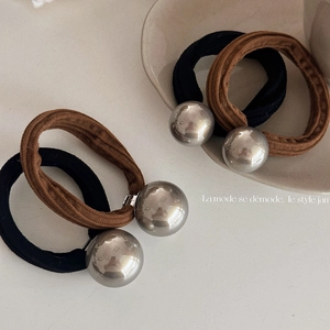 Minimalist High Elastic Hair Tie With Large Metallic Bead Mirror Ball Scrunchies For Women Girls Daily Hair Accessories