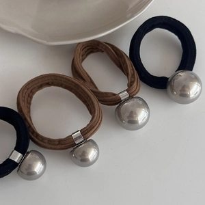 Elastic hair ties with metallic champagne gold beads in black and coffee brown colors