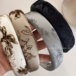 Floral satin padded headbands set in beige, blue, and black vintage french style