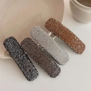 Women Rhinestone Rectangle Hair Clip Full Crystal Barrette Geometric Side Clip Minimalist Hair Accessories For Daily Party