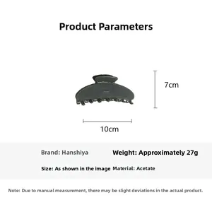 Pinza per capelli in acetato grigio scuro con dimensioni 10x7cm e dettagli sul peso