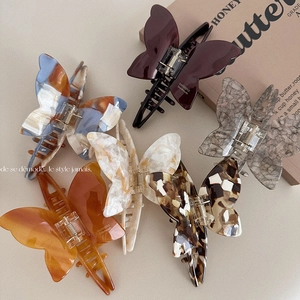 French Acetate Butterfly Hair Claw Clip For Women Vintage Marble Texture Shark Clip Gentle Handmade Hair Accessories