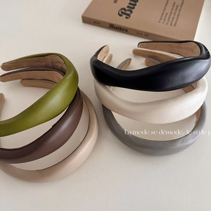 French Retro PU Leather Padded Headband Women High Cranium Sponge Head Hoop Autumn Winter Solid Color Hair Accessory