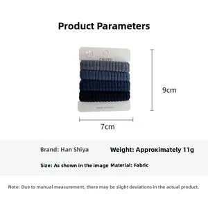 Détail de l'ensemble de 4 chouchous élastiques bleus avec dimensions du produit