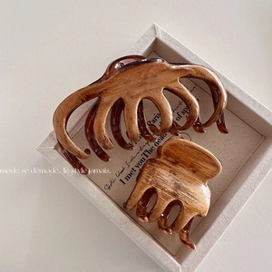 Pince à Cheveux Style Coréen Texture Grain de Bois Grande Barrette de Requin Rétro pour Cheveux Épais Accessoires de Mode Élégants