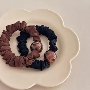 Women Korean Leopard Print Ball Pleated Scrunchie Retro Elastic Fabric Hair Ring Fashion Hair Tie Hair Accessories