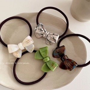 Handmade French Vintage Acetate Bow Scrunchie For Women Elegant High Elastic Fabric Hair Tie Ribbon Bowknot Hair Accessories
