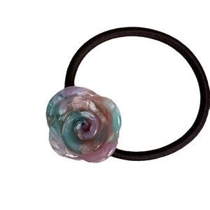 Elastico per capelli con rosa in acetato sfumato rosa e verde stile elegante