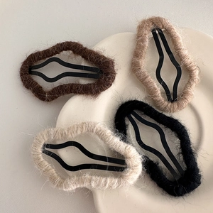 Set of 4 plush mohair wrapped metal BB hair clips in brown, cream and black