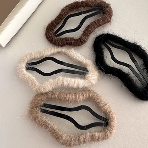 Plush mohair wool wrapped cloud hair clips set in brown and beige for autumn and winter