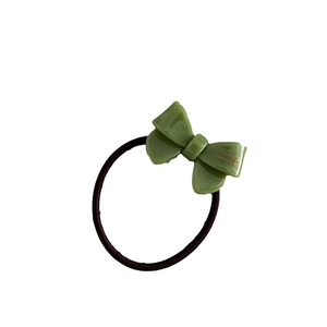 Olive green acetate bow hair tie with high elasticity rubber band and gold handmade logo