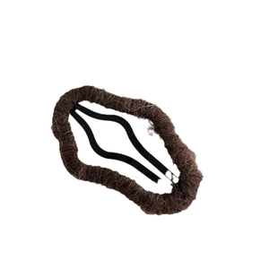 Brown wool-wrapped plush cloud hair clip for women with black metal BB snap closure