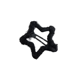 Handmade plush black star hair clip with soft woolen wrap for autumn winter style