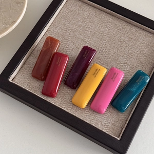 6-piece colorful rectangular resin barrettes set with elegant French style lettering