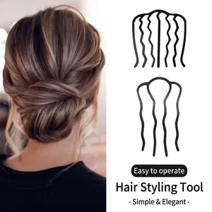 Pic à Cheveux en Métal pour Femmes Forme de Vague en U pour Chignon Accessoire de Coiffure Professionnel Épingle à Cheveux Noir Mat Minimaliste