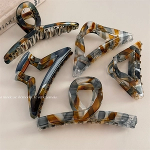 Vintage Acetate Patchwork Hair Claw Clip For Women Large Geometric Marble Pattern Shark Clip Korean Style Hair Accessories