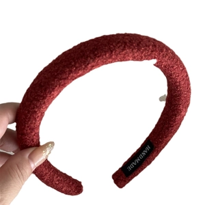 Handmade red-brown plush wool padded headband for a vintage high crown hair accessory look