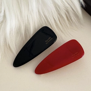 Fermagli per capelli a goccia in acetato nero e rosso con scritte dorate stile francese