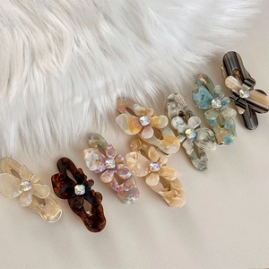 Acetate Flower Butterfly Duckbill Hair Clip With Rhinestone Sweet Korean Style Cellulose Acetate Hair Accessories For Women