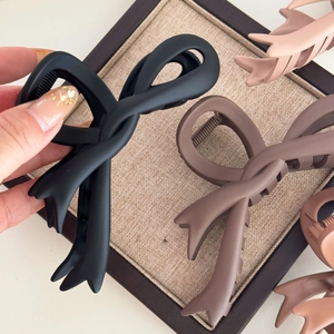 Matte ribbon bow claw clip for women, large shark hair clamp in various earthy tones