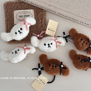 Linda Pinza para el Cabello de Perro de Peluche Cachorro Bichón Piel Sintética Lazo Perla Artificial Horquilla Estilo Coreano Accesorios