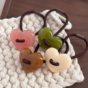 Set di 4 elastici per capelli a cuore in resina, colori Morandi rosa, verde e marrone